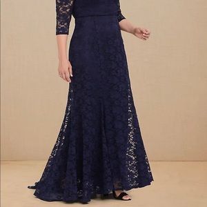 SPECIAL OCCASION NAVY LACE OFF SHOULDER GOWN